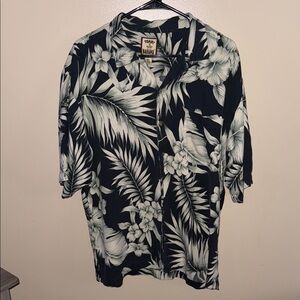 Tommy Bahama Black and White Silk Shirt tropical design